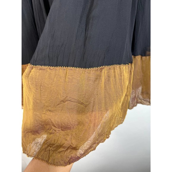 Donna Karan Collection Silk Midi Skirt S Black Bronze Hem Fold Over Waist EUC! - Picture 6 of 9